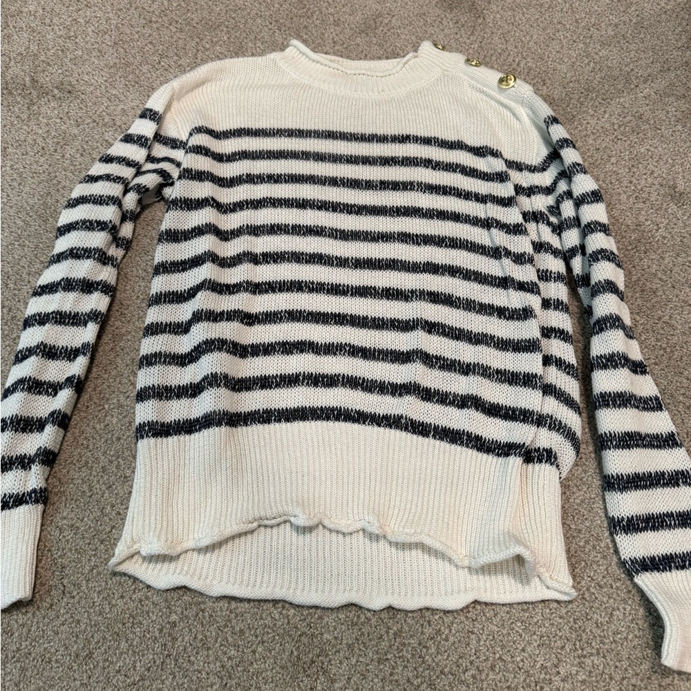 J crew striped sweater with gold buttons size small